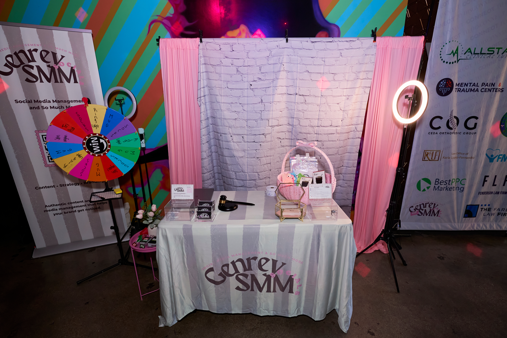Custom Printing — Genrev SMM Event Setup with Branded Tablecloth, Banner & Printed Materials